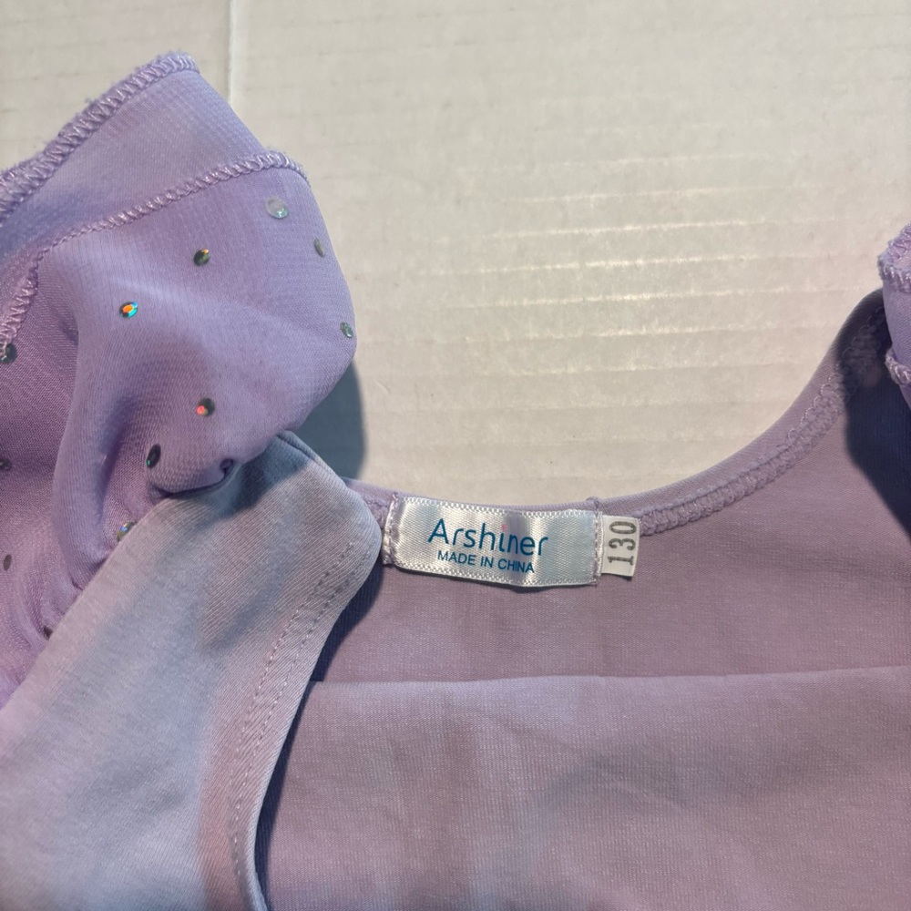 Dance Leotard Ruffle Sleeves Arshiner Ballet Dress Sparkly Purple Lilac 130/4-5 - Picture 3 of 8